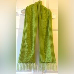 Christopher & Banks Vntg Lime Spring Green Chartreuse Cable Fleece Fringed Scarf